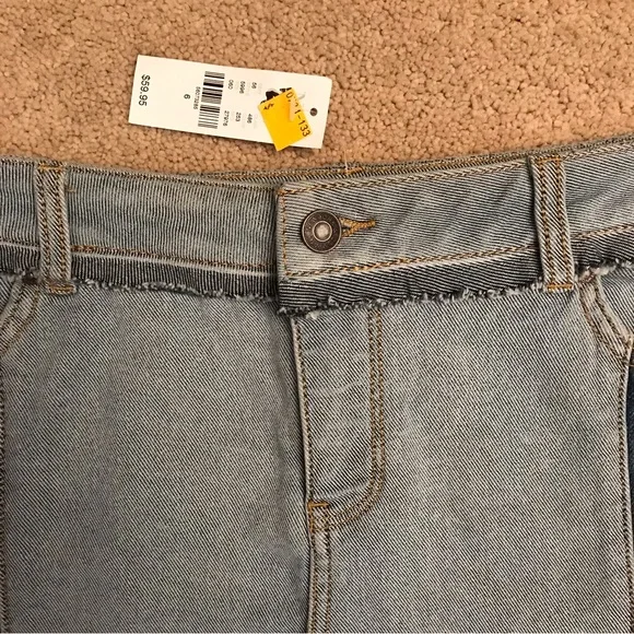Soho Color Block Denim Skirt NEW Womens Size 6 Blue Distressed Raw Hem - Picture 2 of 13
